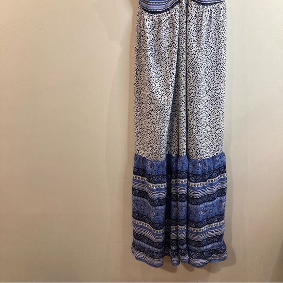 JAPNA Sz L Ruffle Hem Tiered Criss Cross Peep Bodice Spaghetti Straps Maxi Dress - Picture 3 of 12